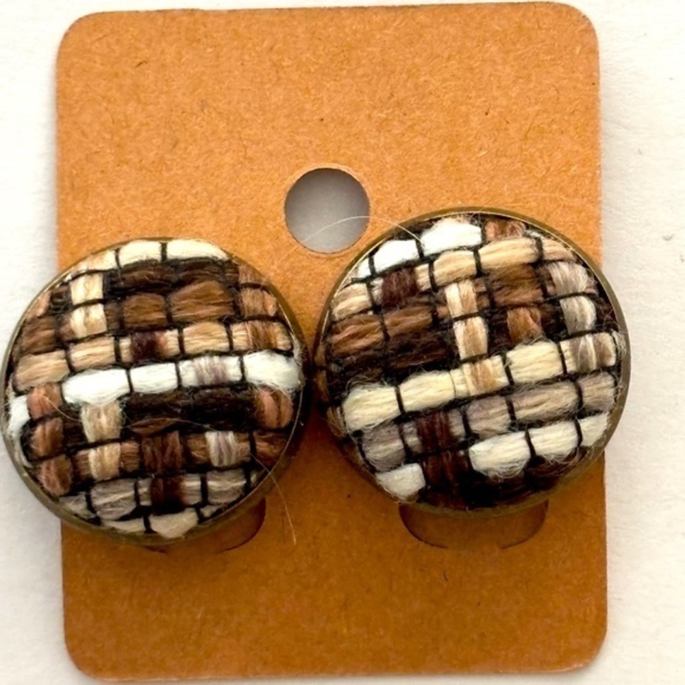 Fabric Button 20mm Clip On Earrings, NWT, Handmade, Unworn